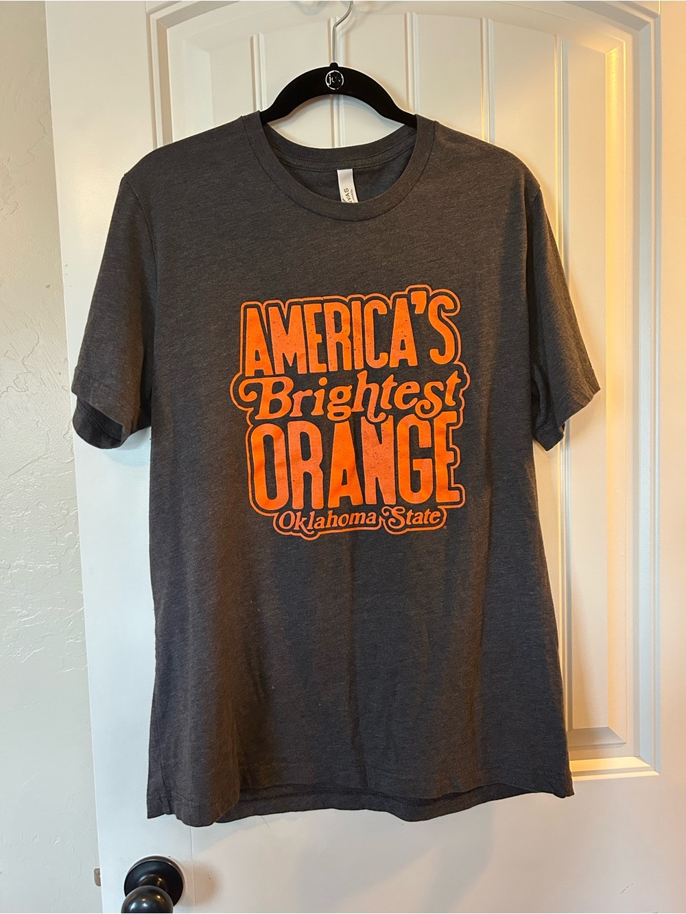 Bella Canvas Charcoal T-Shirt with Bright Orange Oklahoma State Graphic